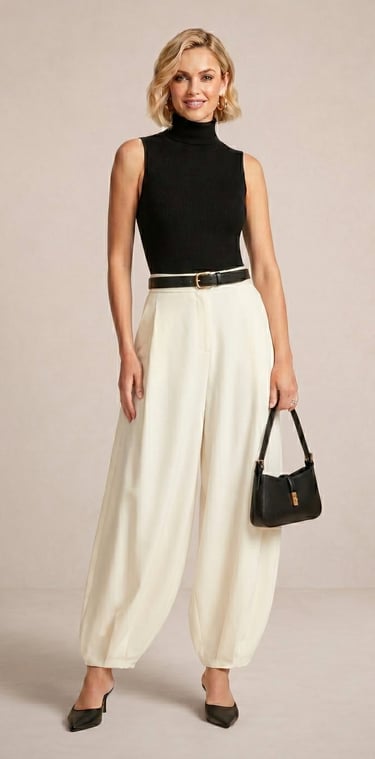 pantalon globo de saten blanco marfil para dama 