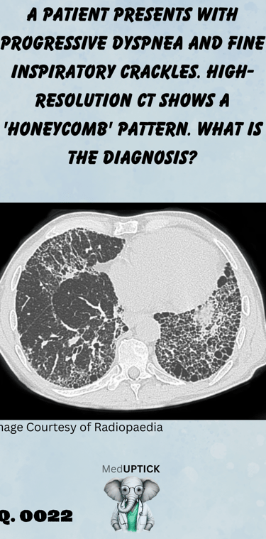 a CT scan demonstrating a 'honeycomb' lung pattern