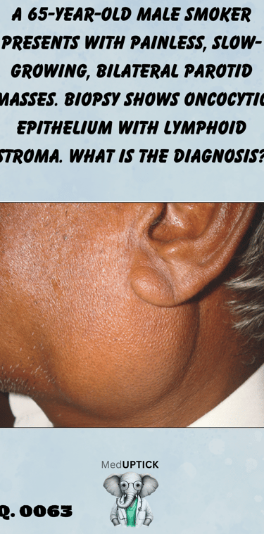 a close up image of the profile of a man with a parotid mass