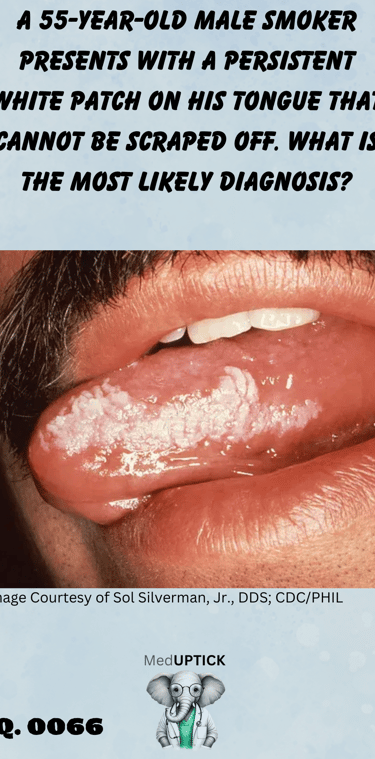 a male with a white lesion on the lateral side of his tongue