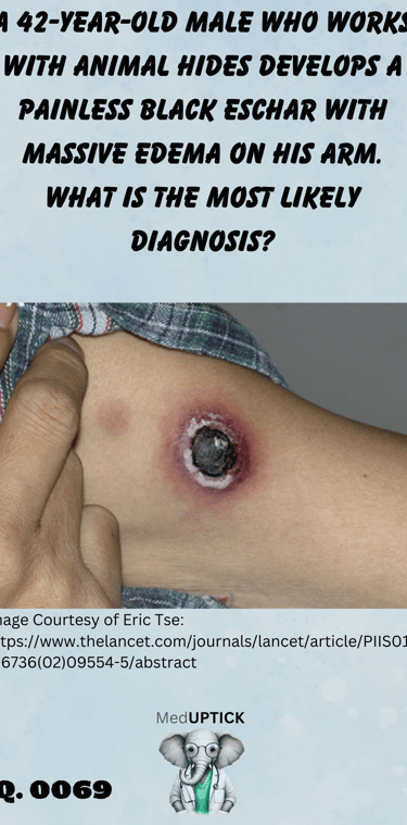 a black eschar with edema and redness on the upper inner arm of a patient