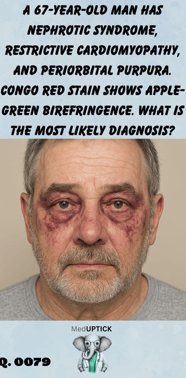 a middle aged caucasian male with bilateral periorbital purpura