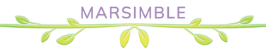 Green leafy vine with Marsimble text in lavender for nature-themed whimsical children's sci-fi storybook.