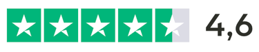 Note des clients de 4,6 étoiles sur 5 sur Trustpilot, avec des icônes d'étoiles vertes pour les avis