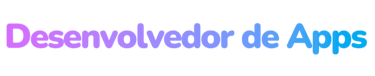 Curso de Criação de Apps: Imagem degradê em rosa e azul c/ o nome Desenvolvedor de Apps