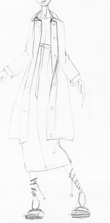 a drawing of a man in a coat and shoes