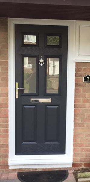 black composite front door with silver hardware fitted in Stubbington by Buildmydoor 