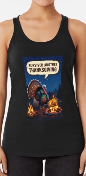Tshirt with survived another thanksgiving with turkey and chicken on fire.