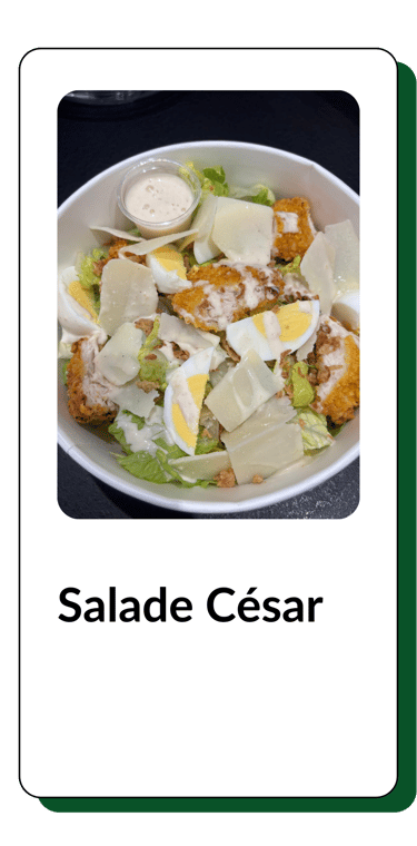 salade césar, poulet croustillant, oeuf, salade et sauce césar