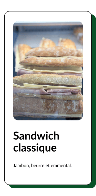 Sandwich jambon, beurre et emmental