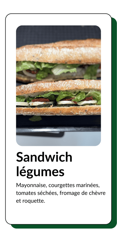 sandwich légume, chèvre, courgette, tomates séchées