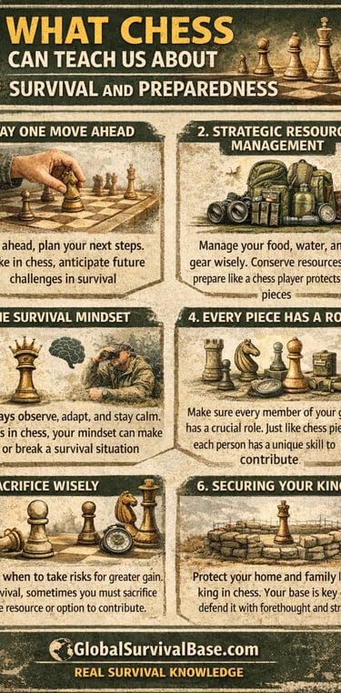 chess strategy survival infographic showing decision making and planning skills for crisis situations