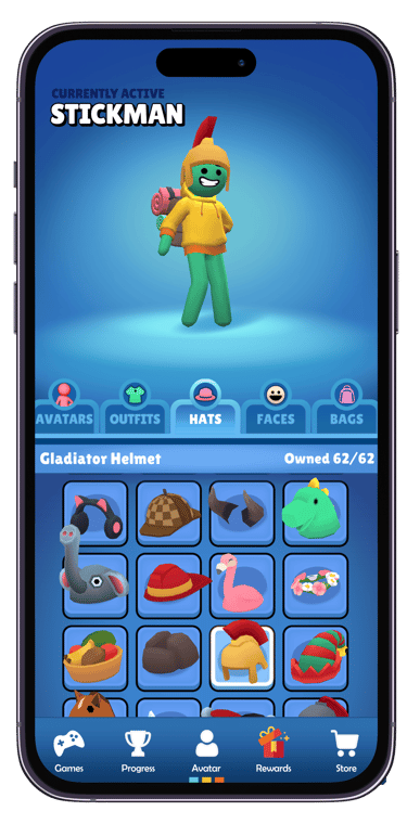 Phone with Playnest application open with avatar customization screen