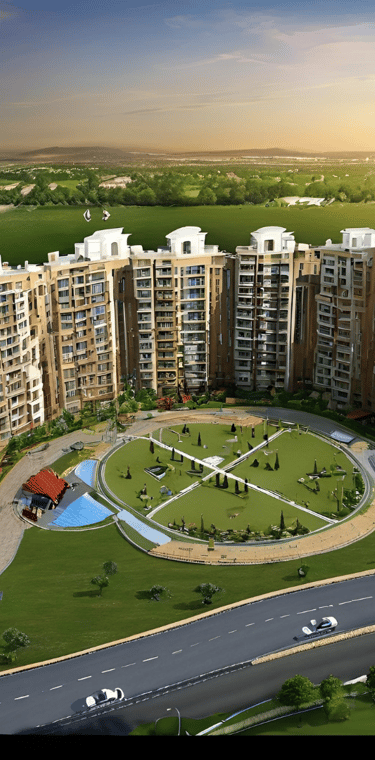 a large apartment complex with a circular shaped building