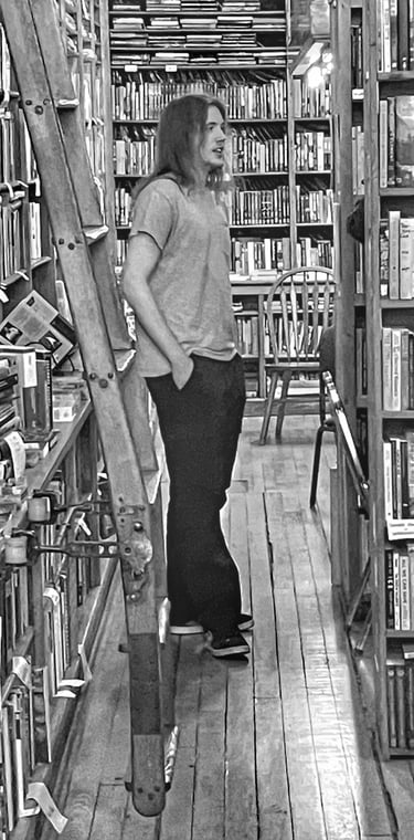 Young man in bookstore in La Crosse, Wisconsin 