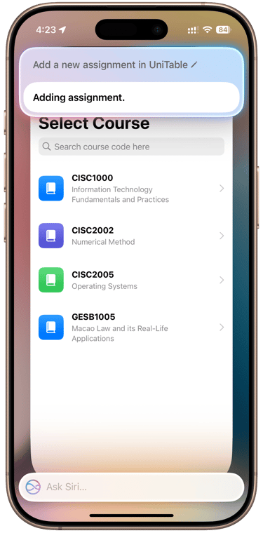 add assignment with siri
