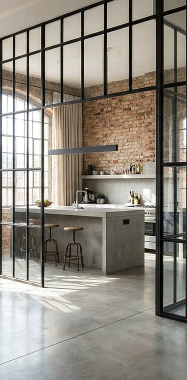 Cerramiento loft de cristal y acero en interior de vivienda, Murcia