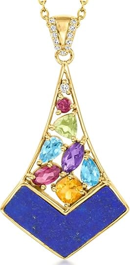 Jewelry for Black Dress:  Multi-Gemstone Pendant Necklace in 18kt Gold Over Sterling. 18 inches