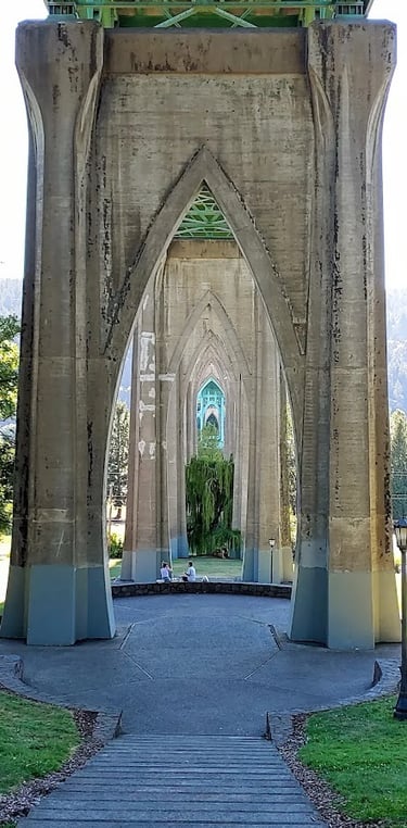Portland, OR - Viewing all the arch supports under a bridge that's over the Willamette River