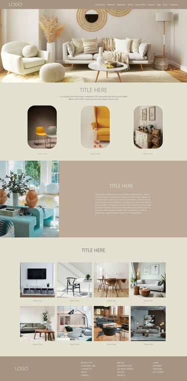 E-commerce website layout with gallery of living room furniture sets