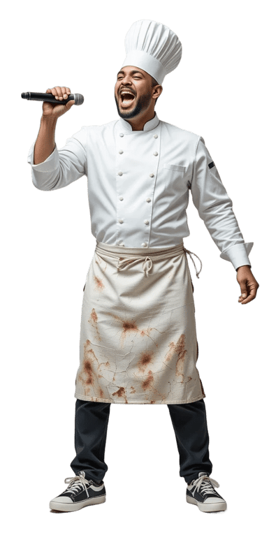 en kock sjunger i musikbaserad teambuilding