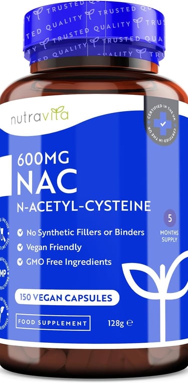NAC N-Acetil-Cisteina 600mg - NAC Supplemento Vegan - Alta Qualità -png