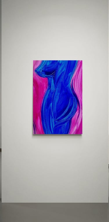 Beautiful Oil Painting on Canvas Pink and Blue of Sherezade Morales visual artist from lanzarote