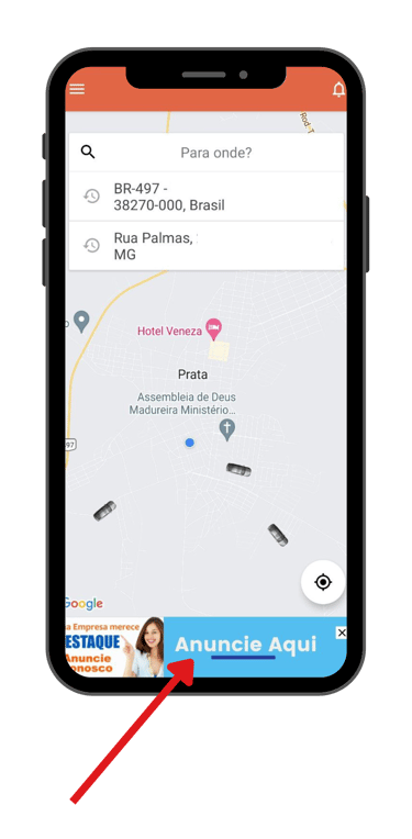 um telefone mostrando um mapa da localização