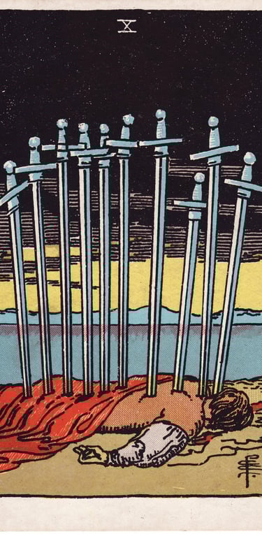 Ten of Swords meaning upright and reversed tarot card reading
