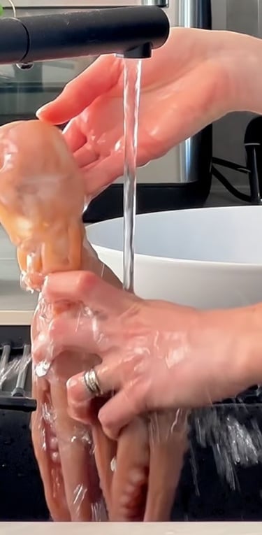 Rinse the octopus under cold running water to remove any residue
