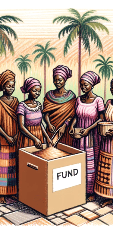 Un groupement de femmes africaines qui cotisent de la nourriture ensemble