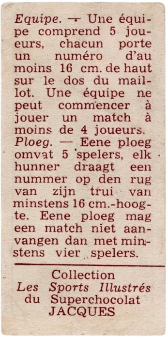1930s Jacques Chocolat Les Sports Illustres Type 1 Basketball #6 Ploeg