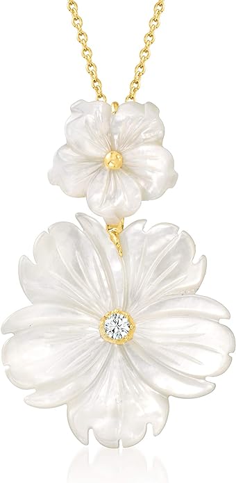 Jewelry Under $100 Mother-Of-Pearl White Topaz Flower Necklace Gold Over Sterling