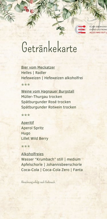 Getränke für Weihnachtsfeier 