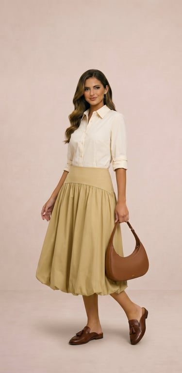 Falda midi burbuja de popelina amarillo oliva streamgirl para mujer