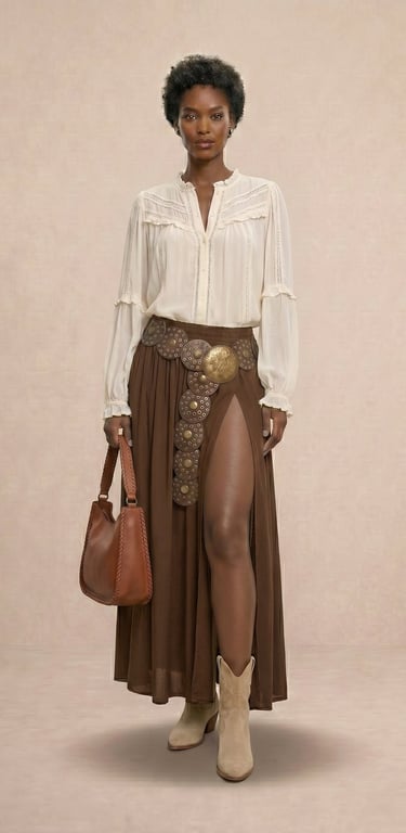 falda larga bohemia fluida con abertura frontal marron chocolate para mujer streamgirl