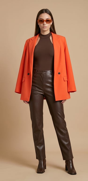 blazer sastrero cruzado de silueta oversize con botones oscuros y bolsillos con solapa color naranja