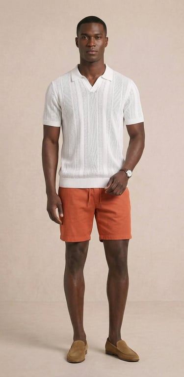 Pantalón corto de lino para hombre naranja óxido con cordón ajustable casual