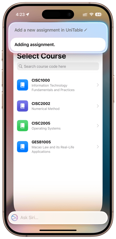 add assignment with siri