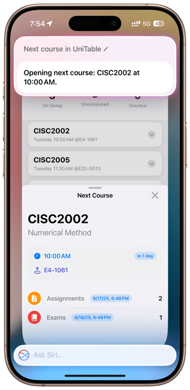view upcoming class with siri