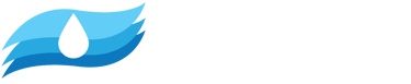 logo with three blue waves and white water drop, has words water treatment manuals hub