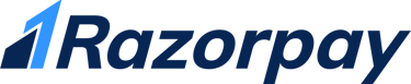 Official Razorpay payment gateway logo featuring blue text and icon on a black background.