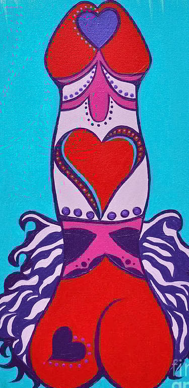 Red, blue and pink decorative Penis art