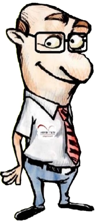 a cartoonish man with glasses and a tie