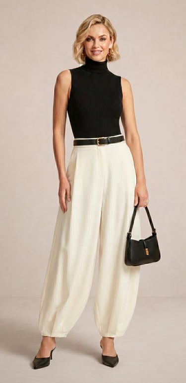 pantalon globo de saten blanco marfil para dama 