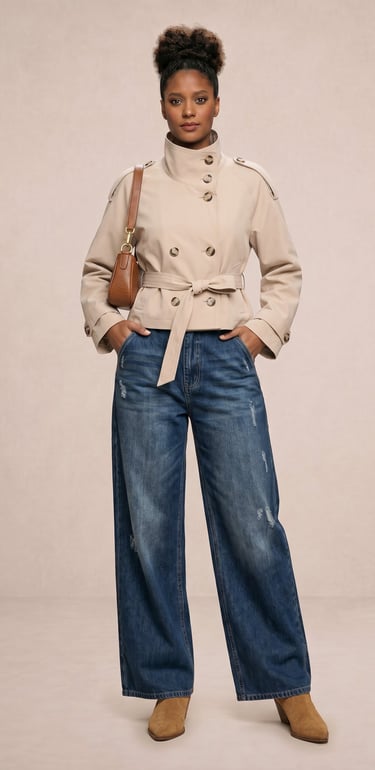 gabardina corta cruzada abotonada con cinturon amarrado efecto reloj de arena color beige arena dama