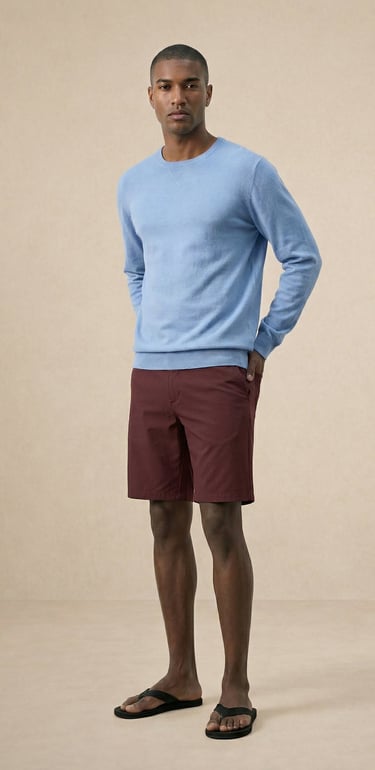 PANTALÓN CORTO DE LINO PARA HOMBRE COLOR VINO TINTO ESTILO GOLF CORTE RECTO CASUAL