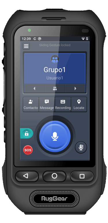 App RadioPoC instalada en radio portatil uso rudo RugGear RG360
