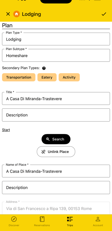 edit screen for a plan