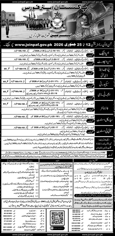 Pakistan Air Force jobs 2026 online registration aero tech security fire fighter medical IT assistan